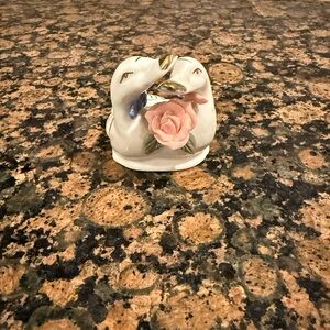 Ceramic Swan Figurine with Pink Rose